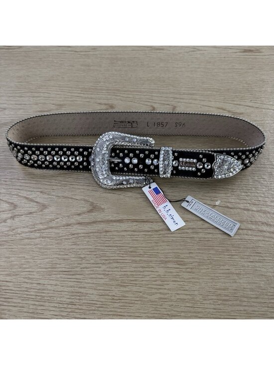 B.B. Simon Swarovski Crystal Studded Leather Belt Black L Made USA New Defect main image 15
